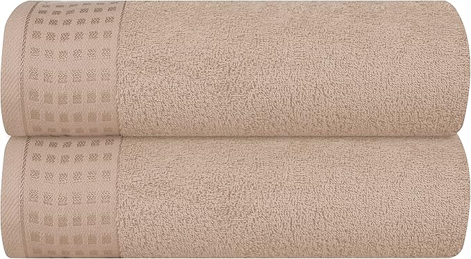 GLAMBURG 100% Cotton 2 Pack Oversized Bath Towel Set 28x55 Inches, Ultra Soft Highly Absorbant Compact Quickdry & Lightweight Large Bath Towels, Ideal for Gym Travel Camp Pool - Tan