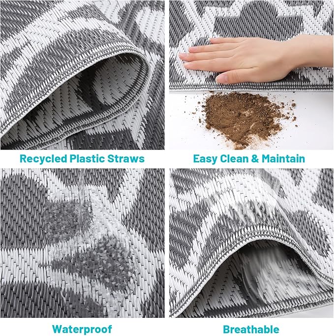 HEBE Outdoor Rug Waterproof 5x8, Plastic Straw Rug Camping Rug, Reversible Outdoor Patio Rugs RV Mat Clearance, Indoor Outside Floor Carpet for Porch,Deck,Camper,Balcony,Backyard