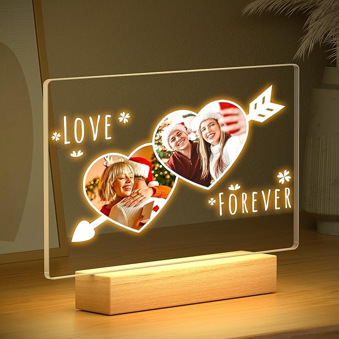 Personalized Anniversary Couple Gifts for Women & Men, Custom Picture Frame with Photo, Personalized Photo Frame with Night Light, Customized Photo Gifts for Girlfriends, Boyfriends