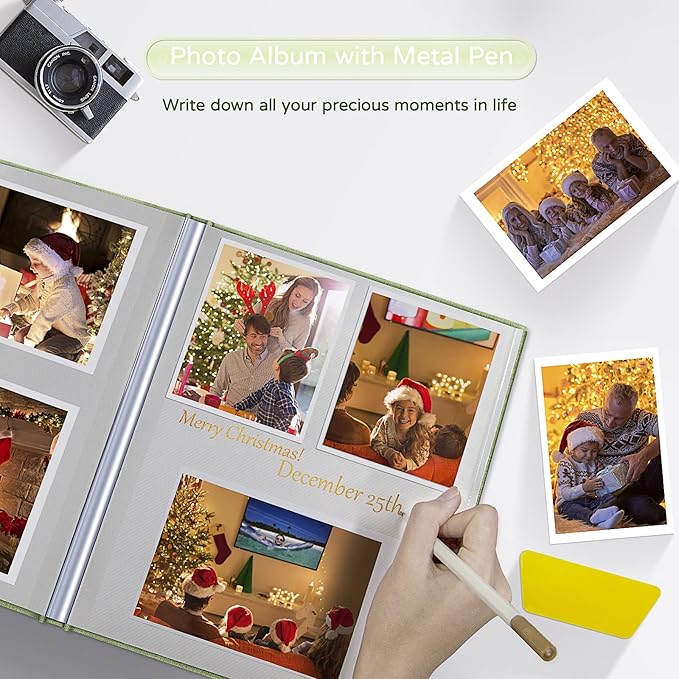 Popotop Large Photo Album Self Adhesive 4x6 5x7 8x10 Scrapbook Album DIY Picture Book,Gifts for Mom,Family Baby and Wedding,with Metal Pen and Plastic Board