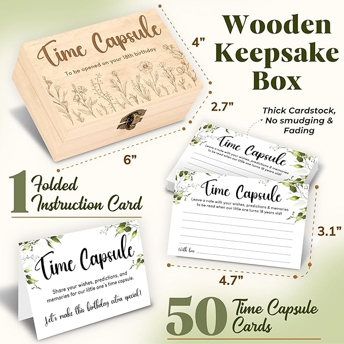 Baby Time Capsule Box 1st Birthday Party Activities - 50 Pcs Advice And Wishes For Time Capsule Cards, First Birthday Guest Book Baby Shower Games Ideas