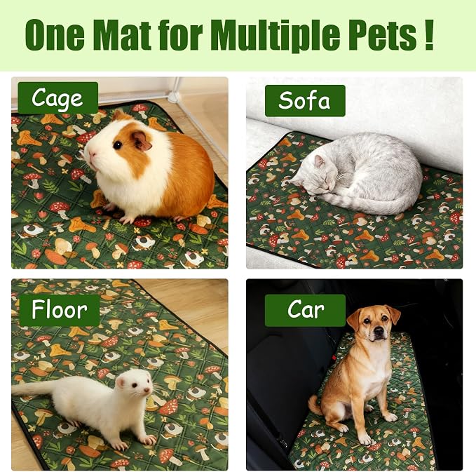 2 Pcs Guinea Pig Cage Liners 47 x 24 Washable Cage Pads Rabbit Bedding Reusable Absorbent Pee Pads for Small Animals Bunny Ferret Chinchilla Hamster (Green, 47×24'')