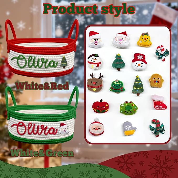 Personalized Christmas Baskets with Name Custom Cotton Rope Basket for Xmas Decor with Family Customizable Woven Gift Basket for Holiday Christmas Dec, Baby Shower, M
