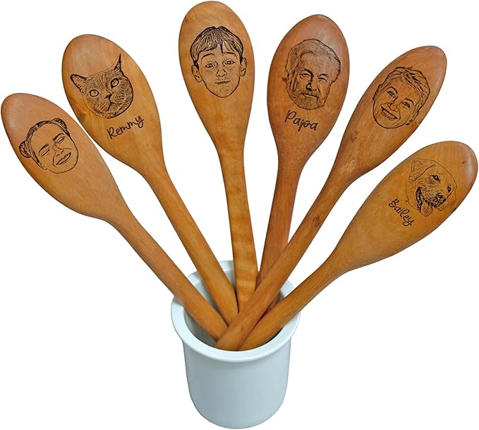 Face On A Wooden Spoon, Personalized Spoon, Engraved Spoon, Gift for Her, Him, Baking, Cooking, Housewarming Gifts, Gifts Mothers Fathers Day Christmas for Grandma, Mom, Dad, Husband