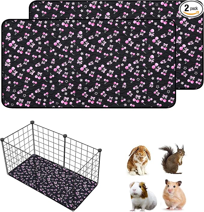 2 Pack Waterproof Guinea Pig Cage Liner, 12" x 24" Washable Reusable Guinea Pig Liner, Super Absorbent Leak-Proof Pet Pee Pad Mats for Guinea Pigs Rabbit Chinchilla Bunny Hamster