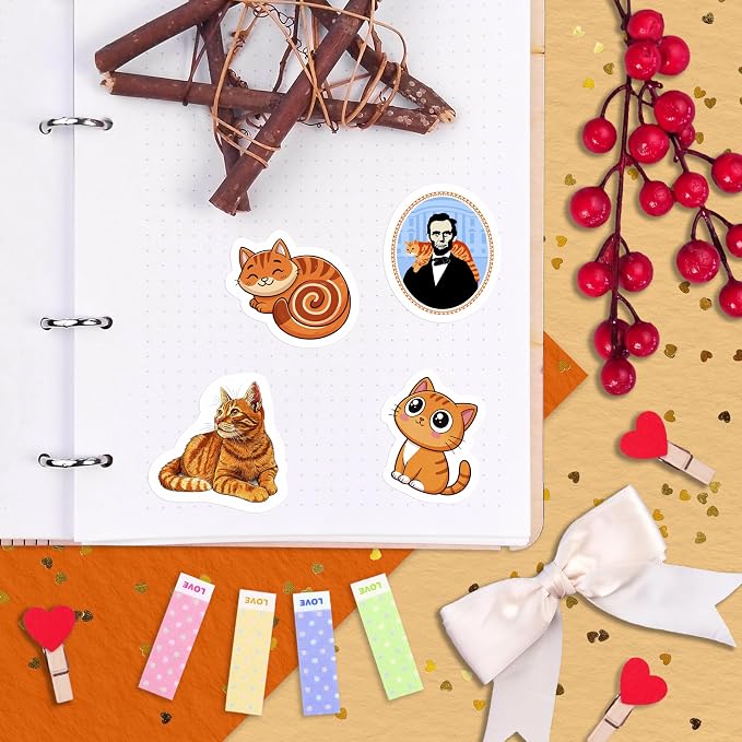 100Pcs Orange Cat Stickers for Water - Orange Cat Psrty Favors & Decorations - Pet Stickers - Gift for Women & Men