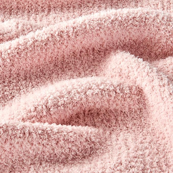 CozeCube Super Soft Fullfy Microfiber Reversible Knitted Blankets, Warm Cozy Fuzzy Plush Throw, Pink and White Melange Throw Blanket for Couch Bed Sofa, 60" x 80"