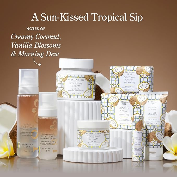Beekman 1802 Coconut Cream Whipped Body Cream - Scented - 8 oz - Moisturizes, Soothes & Softens - With Coconut Oil & Mango Seed Butter - Microbiome Friendly - No Irritation - Good for Sensitive Skin