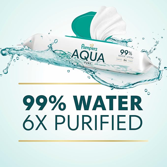 Pampers Aqua Pure Baby Wipes, 99% Water, Fragrance Free, 896 Baby Wipes Total (16X Flip-Top Packs) [Packaging May Vary]