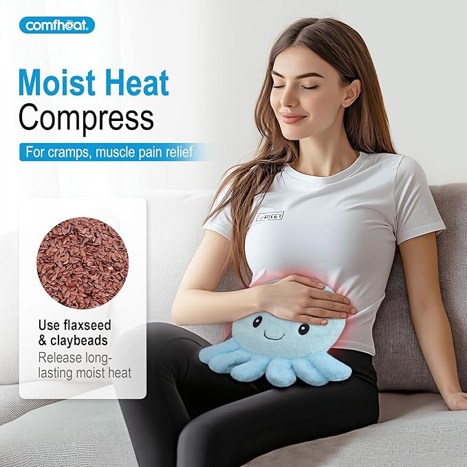 Octopus Microwave Heating Pad for Pain Relief, Unscented Microwavable Heating Pads for Cramps, Neck Shoulder, Muscles, Small Natural Heat Pack Moist Heat with Washable Cover