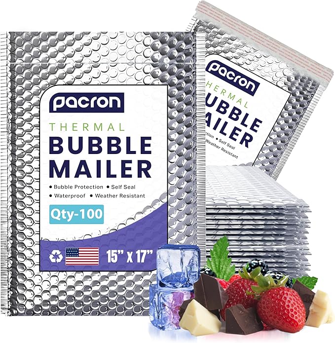 100-Pack Insulated Silver Thermal Bubble Mailers 15 x 17 - Waterproof Metallic Foil Self-Sealing Padded Envelopes for Cold Shipping, Perishables, Food, Cosmetics, Pharmaceuticals