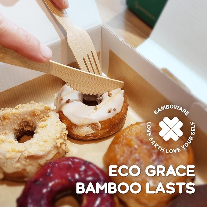 100% Bamboo Utensils - 400 Carbonized Knives Disposable Cutlery Biodegradable and Sanitized - Heavy Duty & Fully Functional