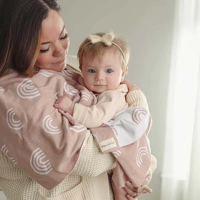Baby Blanket for Girls and Boys - 100% Cotton Buttery Soft Cozy Receiving Swaddle Stroller Blanket for Shower Gift Registry for Newborns, Infants, Toddlers (Rainbow - Taupe)
