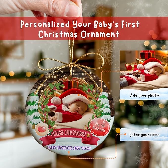 Baby First 2025 Personalized Christmas Ornament with Custom Photo, A Newborn Keepsake for Boy or Girl