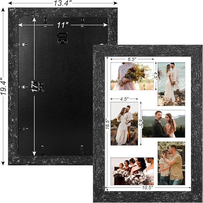 11x17 Picture Frame Display 6 picture frame collage 4x6,Multi Photo Frame with Mat,Plexiglass,Wall Mount Decor,Black Wood Grain