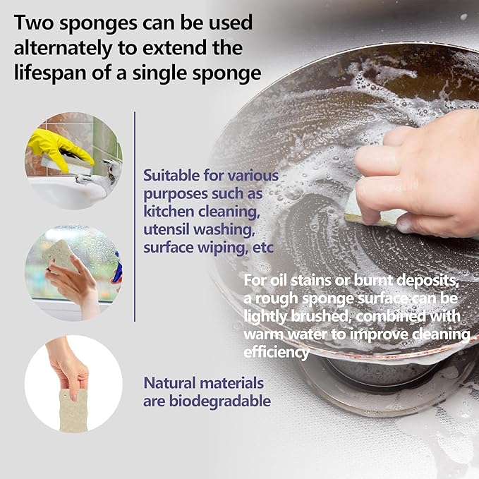 Kitchen Biodegradable Reusable Non Scratch Natural Cellulose Cleaning Sponge, Piece of 15