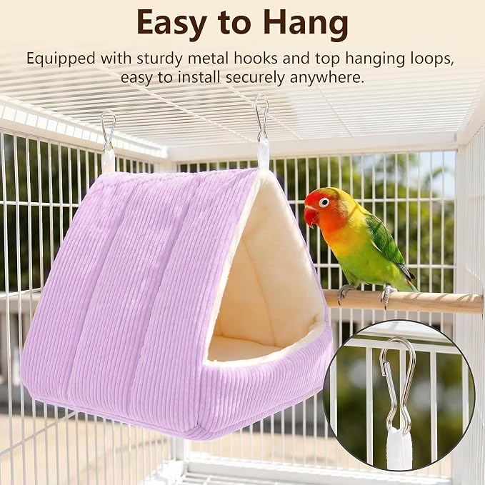 Small Winter Warm Plush Bird Nest Bed for Cage (Small, Purple) | Soft Hanging Bird Hammock Hideaway Hut for Budgies,Cockatiels,Parakeets,Small Medium Birds and Guinea Pig,Washable Bird Bed