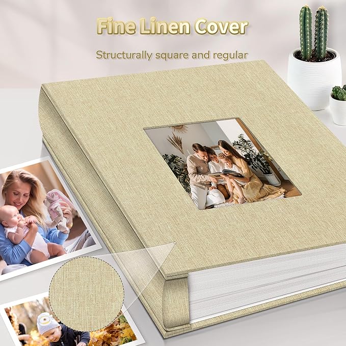 Photo Album 4x6 with 1000 Pockets,Slip-in Picture Albums,Linen Cover Memory Book with Front Window,White Page Vertical Photo Book for Wedding,Family,Anniversare,Baby,Vacation