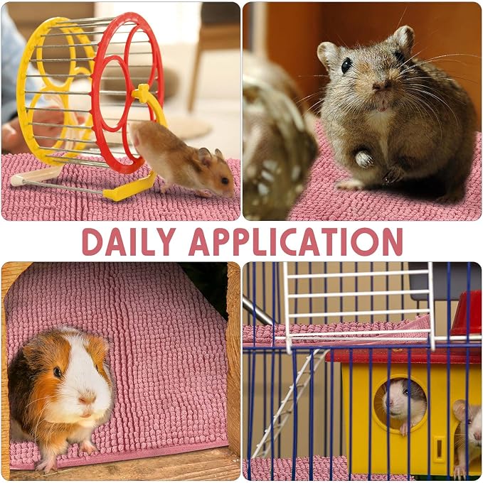 Amylove 4 Pcs Guinea Pig Cage Liner 16 x 24 Inch Washable Chenille Pee Pads Pet Dog Cat Bedding Training Mat Reusable for Small Animals Puppy Bunny Hamster Chinchilla