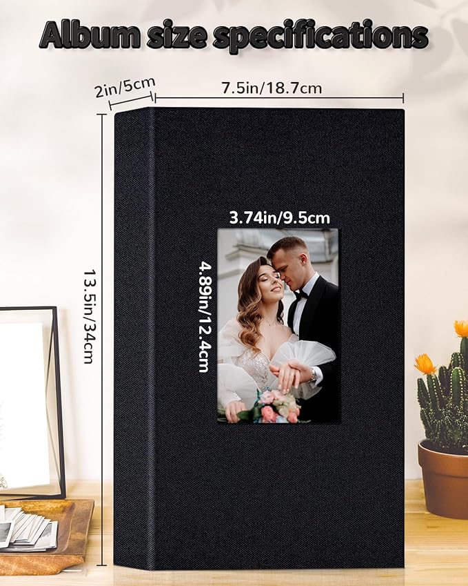 Photo Album 4x6 with 300 Pockets,Slip-in Picture Albums,Linen Cover Memory Book with Front Window,White Page Vertical Photo Book for Wedding,Family,Anniversare,Baby,Vacation