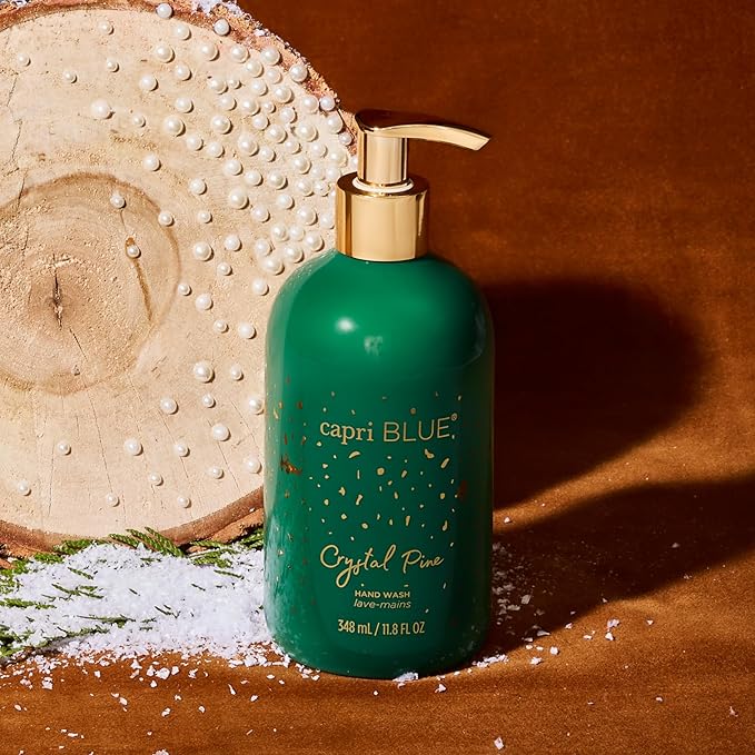 Capri Blue Large Moisturizing Hand Wash Soap - Liquid Hand Soap with Pump Bottle - Gentle & Hydrating Skin Care - Notes of Frosted Fir, Snowy Woods, Pine & Sage (Crystal Pine, 11.8 fl oz)