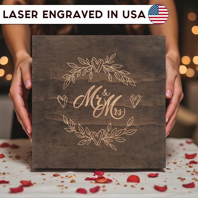 Mr and Mrs Wedding Memory Box -Wooden Keepsake Box with Lid for Couples - Rustic Storage Box for Cards, Photos, Vows, and Mementos – Ideal for Wedding, Engagement, or Anniversary