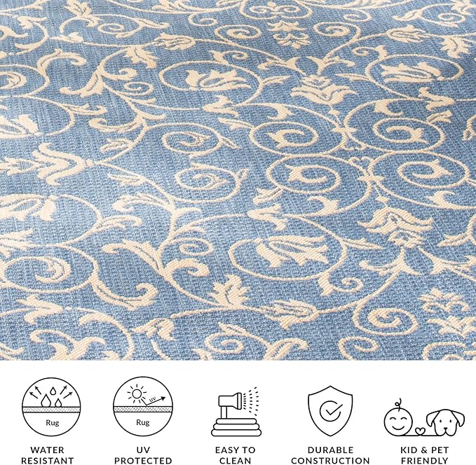 SAFAVIEH Washable Rug Outdoor Courtyard Collection - 8' x 11', Blue & Natural, Non-Shedding & Easy Cleaning, Ideal for Patio, Backyard, Mudroom (CY2098-3103)