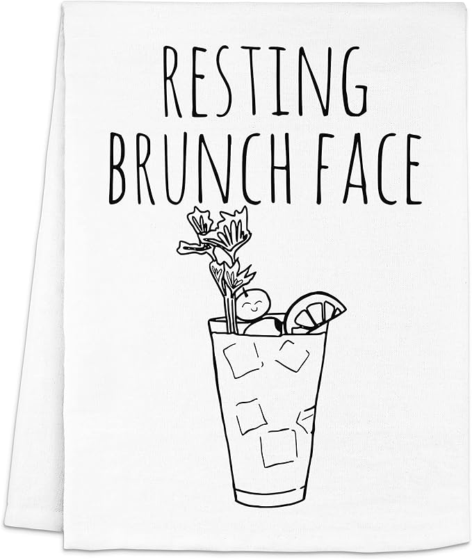 Resting Brunch Face, Flour Sack Kitchen Towel, Sweet Housewarming Gift, Farmhouse Kitchen Decor, White or Gray (White)