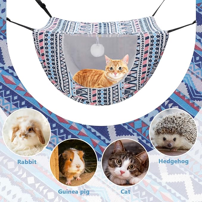 Unittype 2 Pieces Cat Cage Hammock Hanging Pet Bed Double Layer Soft Plush Hanging Pet Comfortable Hammock Bed for Indoor Kitten Ferret Hamster Rabbit or Small Animals, 2 Styles(Boho)