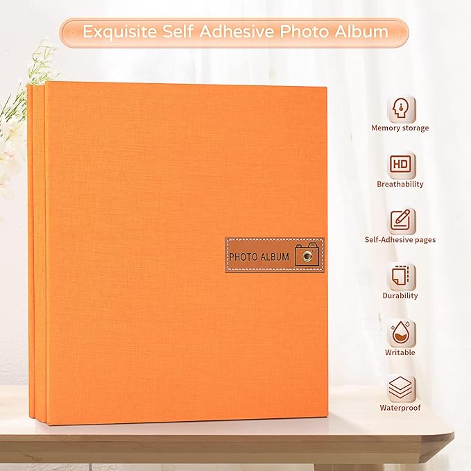 Popotop Large Photo Album Self Adhesive 4x6 5x7 8x10 Scrapbook Album DIY Picture Book,Gifts for Mom,Family Baby and Wedding,with Metal Pen and Plastic Board