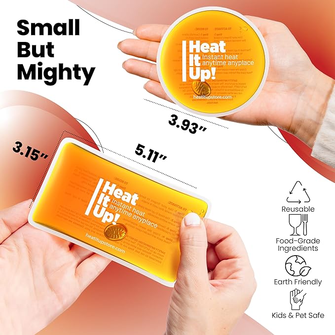 Reusable Hand Warmers – Heat It Up 8 Instant Snap Heat Packs for Hot Compress & Pain Relief – Pocket Size Reusable Heat Pack Set with Fabric Bag for Travel