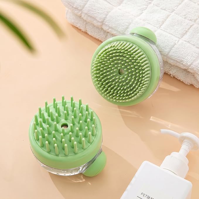 5PC pet grooming bath brush set - silicone massage brush with shampoo dispenser - suitable for dogs and cats for bathing, removing loose hair, and oral cleaning (Verdant)