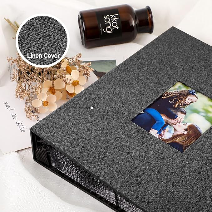Ywlake Photo Album 4x6 400 Pockets, Linen Photo Albums Holds 400 Vertical Pictures Only Black