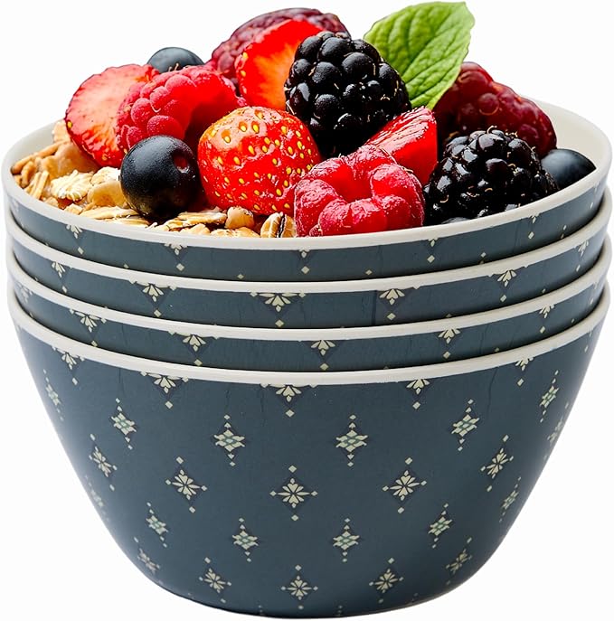 Bamboo Bowl Set of 4 – 6 Inch 20 oz Durable Deep Cereal and Snack Dishware for Kids and Toddlers – BPA Free, Dishwasher Safe, Lightweight Alternative to Plastic or Ceramic (Emerald Design)