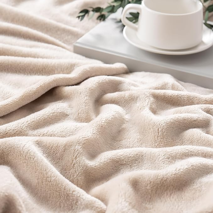 Berkshire Blanket Classic VelvetLoft® Solid Bed Blanket, Twin Size Bed Blanket, Lightweight Soft Fuzzy Plush Blanket for Bed and Couch, Grain, 60x92 Inches