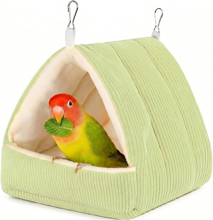 Small Winter Warm Plush Bird Nest Bed for Cage (Medium Green) | Soft Hanging Bird Hammock Hideaway Hut for Budgies,Cockatiels,Parakeets,Small Medium Birds and Guinea Pig,Washable Bird Bed