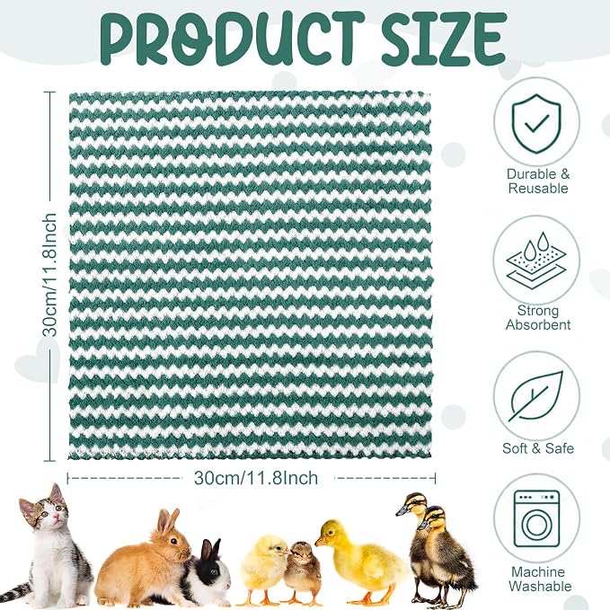 Moukeren 20pcs Guinea Pig Blankets, 12 x 12 Inch, Modern, Dark Green | Washable Reusable Bedding Pads for Small Animals, Soft Absorbent Mats for Guinea Pig, Rabbit, Hamster, Hedgehog & Chinchilla