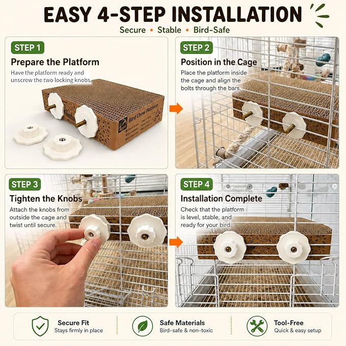 Agape Shreddable Bird Cardboard Platform, Natural Parrot Chew Toy and Perch | Safe Cage Mounted Paper Toy Accessory for Budgies, Lovebirds, Quakers, Cockatiels & Conures, Supports Beak & Foot Health