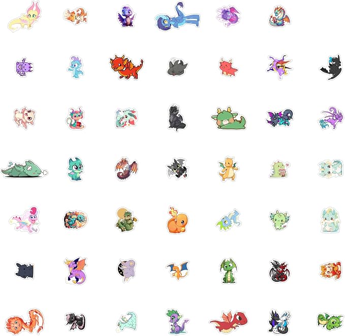 100Pcs Cute Dragon Stickers for Water Bottle and Laptop - Cute Dragon Party Supplies & Decorations, Waterproof Vinyl Decals, Fantasy and Fun Stickers, Gifts for Women & Men