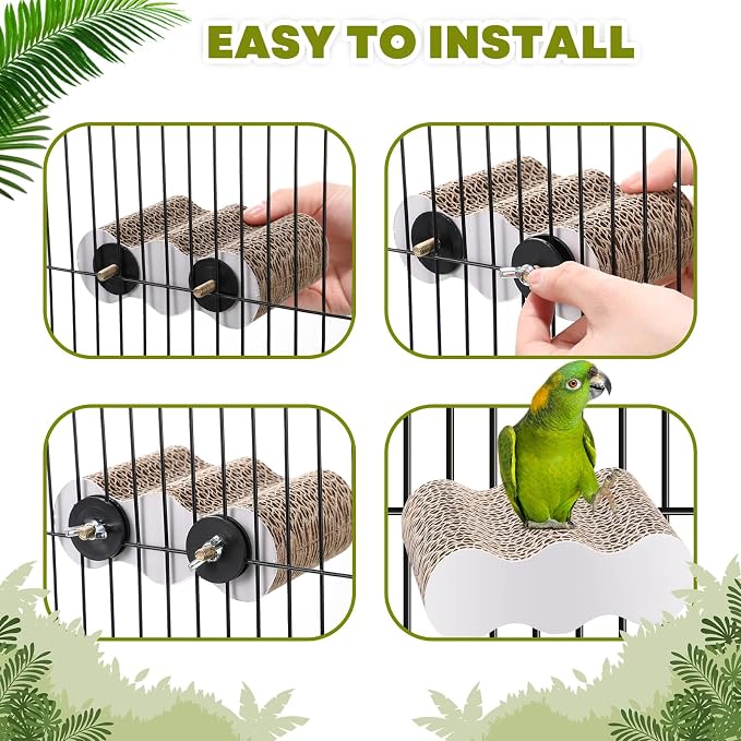 CroBlissful 2-Piece Bird Platforms for Macaws, Small Parakeets, Conures, Budgies; Brown Corrugated Paper; Bird Perch, Chew Toy, & Playground