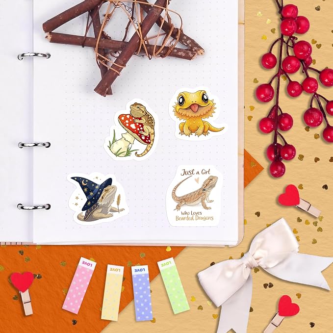 100Pcs Bearded Dragon Stickers for Water Bottle - Bearded Dragon Party Supplies - Gift for Women & Men