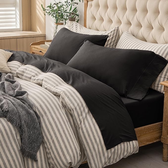PURE ERA Jersey Knit 4pc Bed Sheet Set 100% T-Shirt Cotton Super Soft Comfy Breathable Fits Mattress Up to 20" Extra Deep Pocket (Solid Black, Full)