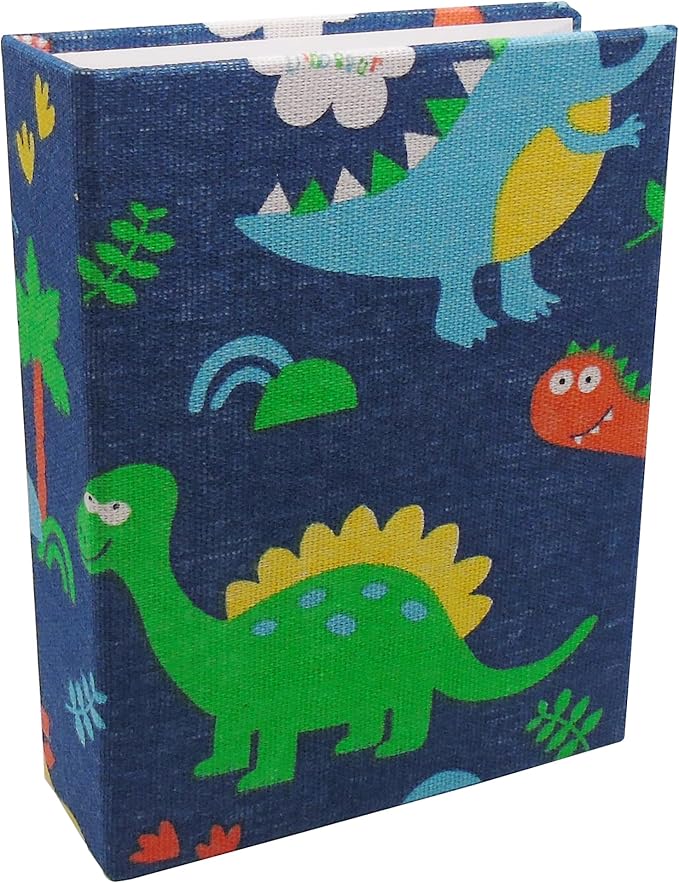 Small Photo Album for Kids, 100 Pockets 4x6 Bookshelf Baby Picture Album, Slip-in Linen Cover Photo Book for Family(Dino)