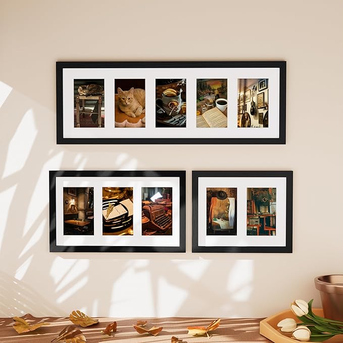 Vittanly 8x24 Collage Picture Frame, Displays 5Pcs 4x6 Pictures with Mat or 1Pcs 8x24 without Mat, Picture Frames Collage Wall Decor for Horizontal or Vertical Display, Black, 1 Pack