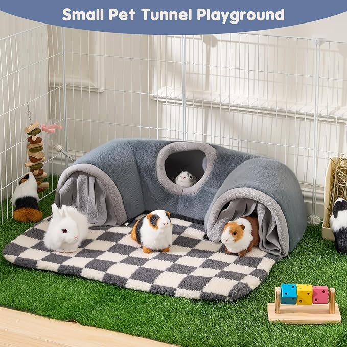 Avont Guinea Pig Tunnel, Small Animal Hideaway Tube Toy | Cozy Plush Tunnel for Guinea Pigs and Small Pets with Non-Slip Bottom and 2-In-1 Design in Large Size Gray