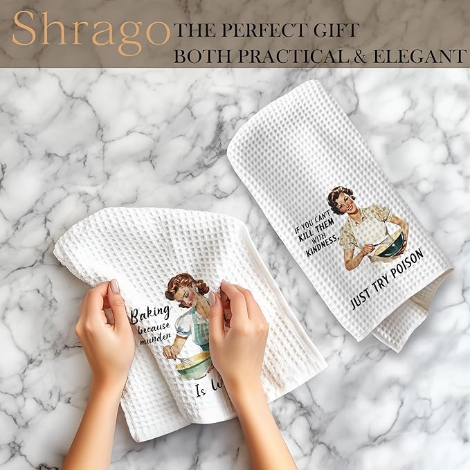 Funny Retro Baking Kitchen Towels, Gifts for Baking Lovers Dish Tea Towels for Kitchen, Hostess Gifts for Women, Sarcastic Gift Decorative Hand Towel, 16x24 Inch Set of 2