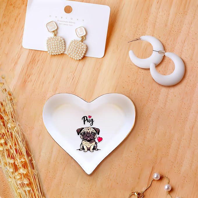 Pug Ring Holder Dish Tray, Gifts For Women Teens Girls, Pug Lovers Themed Stuff Accessories Things Decor Merch, Home Room Ring Earrings Necklace Organizer Holder!