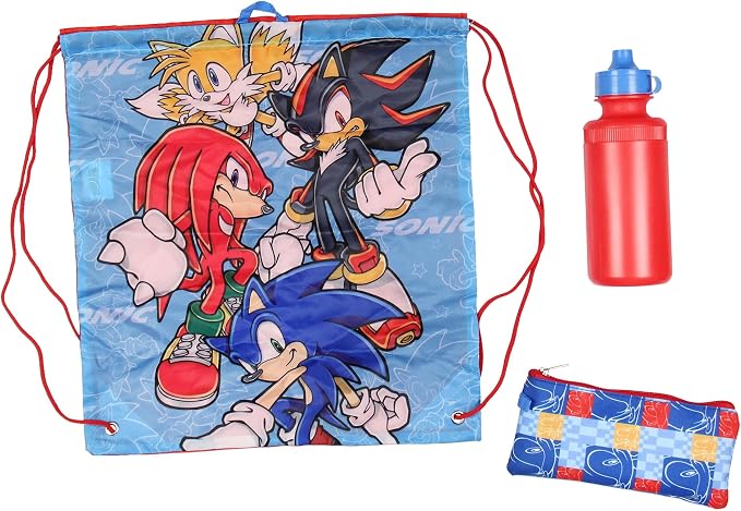 AI ACCESSORY INNOVATIONS Sonic The Hedgehog Backpack 16" Fast Molded Lunch Box Cinch Bag 5PC Set