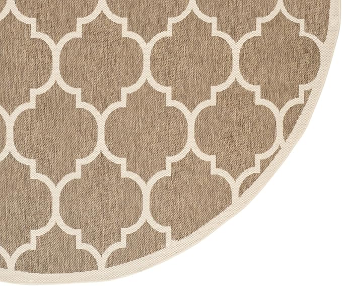 SAFAVIEH Washable Rug Outdoor Courtyard Collection - 7'10" Round, Brown & Bone, Non-Shedding & Easy Cleaning, Ideal for Patio, Backyard, Mudroom (CY6914-242)
