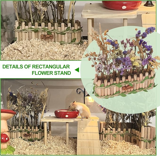 Hamster Cage Sprays Flower Foraging Holder - Natural Wood Feeding Stand, Small Pet Habitat Accessories for Hamsters Mouse Guinea Pig Dwarf Gerbils Syrian Mice (Leaf - Rectangle)